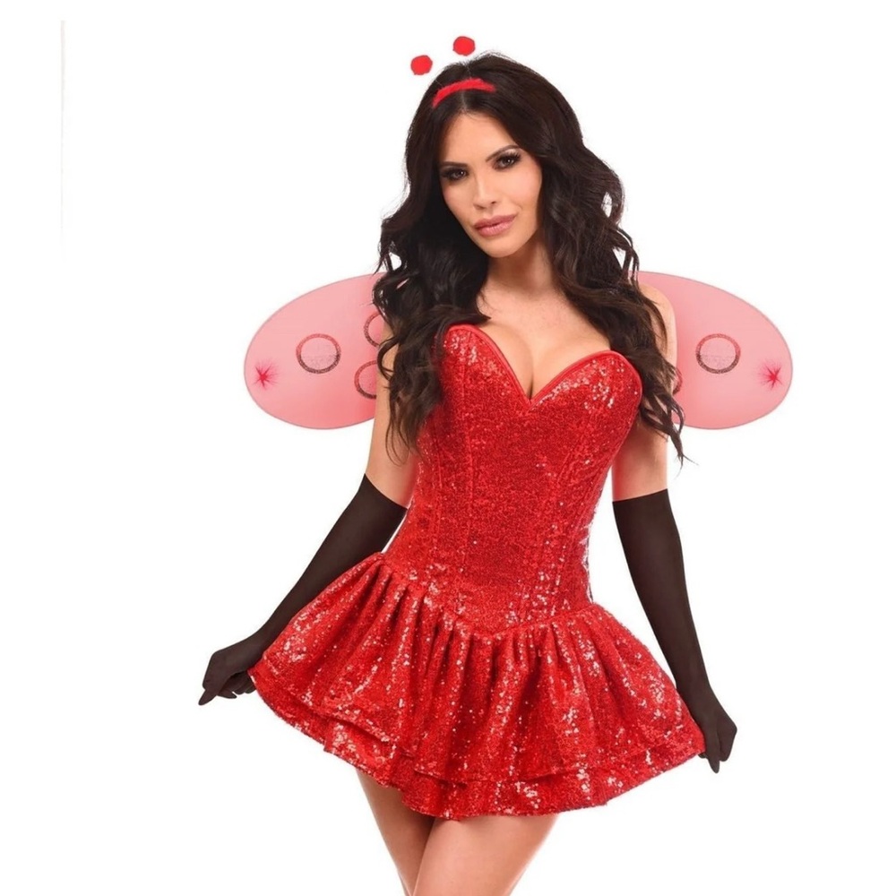 Daisy Corsets Top Drawer 4pc Sequin Ladybug Corset Dress Costume 3X XXXL